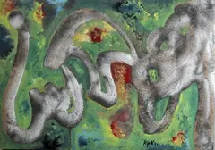 Il serpente sacro by K.P.K., 2012, mixed media on faesite applicata on canvas, offered Oct 2021
