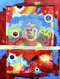 Massimo Podestà, Paolo Rossi, 2021, mixed media on faesite con cornice d'artista