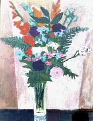 Vaso con fiori by Anna Sanesi, 1997, oil on cardboard, offered Oct 2021