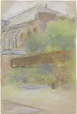 Mikhail Larionov, Paesaggio con casa e figura evanescente, 1903, pastel on paper