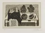 Giuseppe Viviani, Cocomero e foglie, 1957, etching on zinco