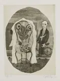 Giuseppe Viviani, Merciaio e sedia, 1958, etching on rame