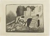 Giuseppe Viviani, Letto e macerie, 1952, etching on rame
