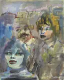 Figure (La contrattazione) by Mino Maccari, oil on canvas, offered Jun 2021