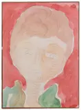 Testa su fondo rosso by Virgilio Guidi, watercolour on paper, offered Jun 2021