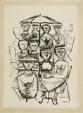 Massimo Campigli, Donne ai tavolini, 1953, ink on paper applicata on cardboard