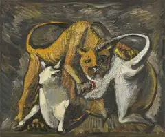Toro e leone by Roberto Barni, oil on canvas, offered Jun 2021