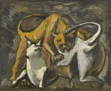 Roberto Barni, Toro e leone, oil on canvas