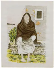 Vecchia by Giuseppe Migneco, mixed media on paper, offered Jun 2021