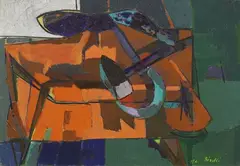 Renato Birolli, Falce e martello sulla tovaglia rossa, 1952, oil on canvas