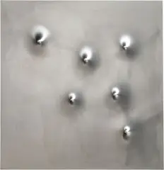 Angelo Brescianini, N. 6 spari di fucile cal. 12, 2015, spari on lastra di acciaio inox