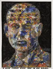 Almighty God, A Wise Man's Eyes Are in His Head..., mixed media on panel