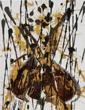 Arman, Senza titolo, 2001, oil and mandolino sezionato on canvas tesa on panel