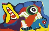 Karel Appel, Senza titolo, acrylic on paper applicata on canvas