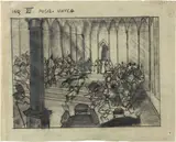 Virgilio Marchi, Inquadratura VI posizione unica - Scenografia per «I cavalieri dell'illusione», 1954, pencil and grafite on paper lucida