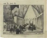 Virgilio Marchi, Inquadratura I posizione 2 - Scenografia per «I cavalieri dell'illusione», 1954, pencil and grafite on paper lucida
