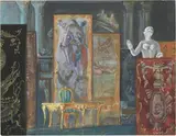 Salone - Scenografia per «I cavalieri dell'illusione» by Virgilio Marchi, 1954, tempera on paper da spolvero, offered May 2021