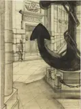 Virgilio Marchi, Ministero della Marina Conseil de guerre - Scenografia per «I due sergenti», 1936, charcoal on paper lucida