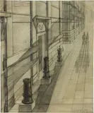 Virgilio Marchi, Ministero della Marina - Scenografia per «I due sergenti», 1936, charcoal on paper lucida
