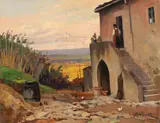 Cascinale by Cafiero Filippelli, oil on tavoletta applicata on compensato, offered May 2021