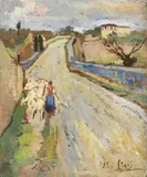 Ritorno dal pascolo by Ulvi Liegi, oil on cardboard, offered May 2021