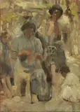 Cesare Ciani, Donne in San Frediano, oil on tavoletta