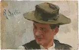 Raffaello Sorbi, Uomo con paglietta, oil on tavoletta