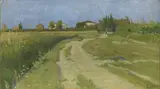 Luigi Gioli, Paesaggio con casolari, oil on canvas board