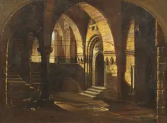 Niccolò Codazzi, Scenografia architettonica con figura (San Pietro in carcere), oil on canvas