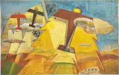 Giulio D'Anna, Stormo aerei Caproni, 1932, tempera and collage on canvas
