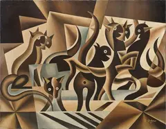Fortunato Depero, Elasticità di gatti, 1936, oil on canvas
