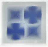 Alberto Biasi, Progetto S4, trasparenza cinetica in blu su fondo grigio chiaro, 1970, doppia screenprint on pvc trasparente and card