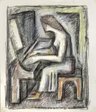 Emilio Notte, Figura al pianoforte, pastel and charcoal on paper