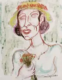 Giuseppe Migneco, Donna con fiori, ink on paper applicata on canvas