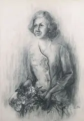 Ritratto di donna by Emilio Notte, charcoal on paper, offered Dec 2020