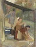 Bruno Saetti, Donne che lavano, 1935, oil on compensato