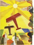 Giulio D'Anna, Scomposizione di paesaggio + aerei Caproni, 1935, tempera on paper