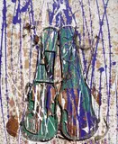 Arman, Senza titolo, 2001, acrylic and violino sezionato in custodia on canvas tesa on panel