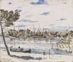 Paese di mare by Domenico De Bernardi, 1952, tempera on compensato, offered Oct 2020
