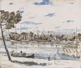 Paese di mare by Domenico De Bernardi, 1952, tempera on compensato, offered Oct 2020