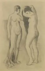 Ubaldo Oppi, Due donne in piedi, 1927, charcoal on paper