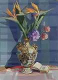 Lando Landozzi, Fiori nel vaso giapponese, oil on faesite