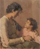 Madre e figlio by Ludovico Tommasi, oil on cardboard, offered Oct 2020
