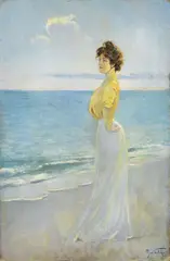 Figura femminile sulla spiaggia by Aleardo Villa, oil on canvas, offered Oct 2020
