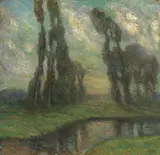 Alfredo Müller, I pioppi al tramonto, 1923, oil on panel