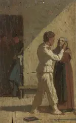 La partenza del coscritto by Cesare Bartolena, oil on tavoletta, offered Oct 2020