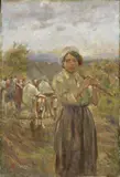 Il ritorno dai campi controluce by Cesare Ciani, oil on cardboard, offered Oct 2020