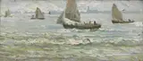 Fausto Pratella, Rientro dalla pesca, oil on compensato
