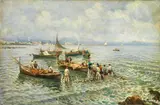 Partenza per la pesca a Mergellina by Attilio Pratella, oil on canvas, offered Oct 2020