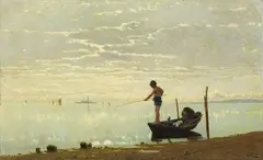 Giovane pescatore in laguna by Guglielmo Ciardi, oil on canvas, offered Oct 2020